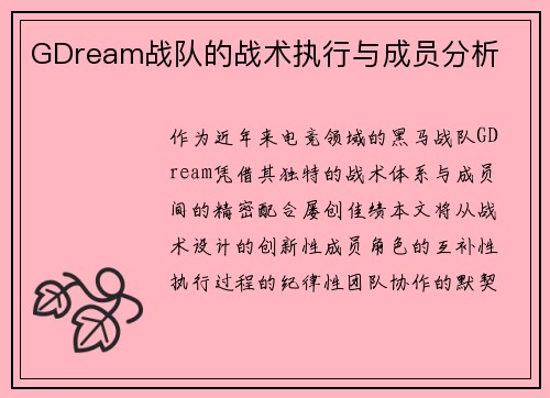 GDream战队的战术执行与成员分析